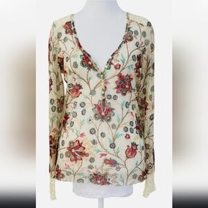 Vtg Y2K Denim & Supply Sz M Mesh Sheer Sleev Top Floral Lace Fairy Romantic